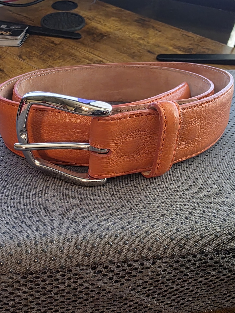 W. Kleinberg Orange Matte Pebbled Leather Belt Size 36 USA Made
